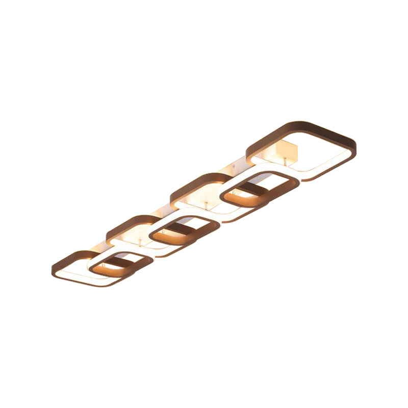 Simple Square Flush Mount Ceiling Lamp - Brown/Warm White 2/3/4 Heads Ideal For Hallways