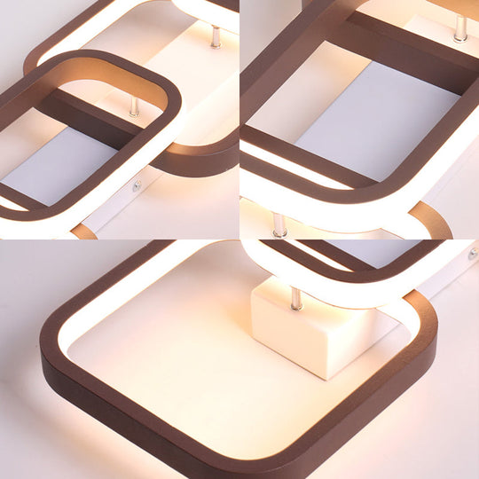 Simple Square Flush Mount Ceiling Lamp - Brown/Warm White 2/3/4 Heads Ideal For Hallways