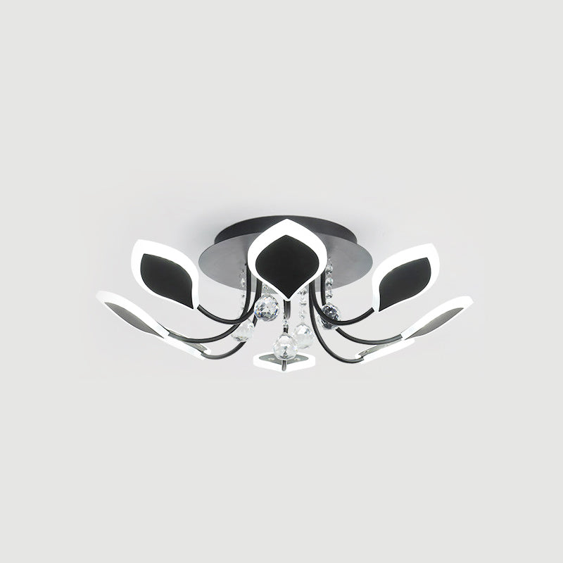 Leaf Acrylic Shade Sputnik Flush Mount Ceiling Light - Modern 8/10/12 Lights White/Black Bedroom