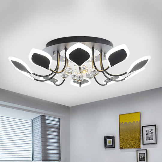 Leaf Acrylic Shade Sputnik Flush Mount Ceiling Light - Modern 8/10/12 Lights White/Black Bedroom