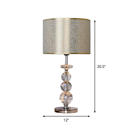 Contemporary Crystal Globe Table Lamp With Beveled Design Barrel Fabric Shade - 1 Light