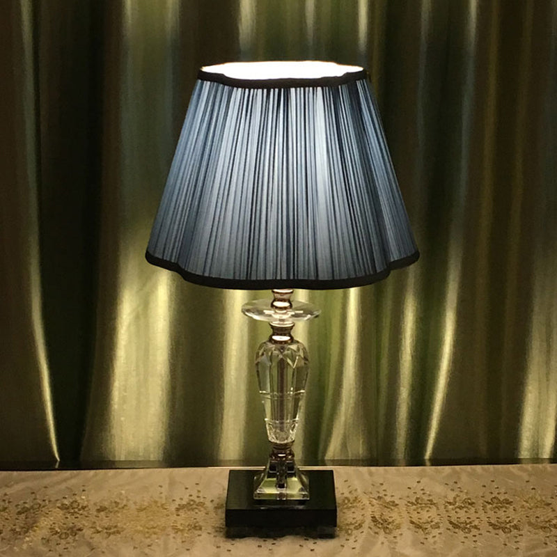 Isabelle - Blue Traditional Table Lamp With Floral Trim Shade & Crystal Urn Base