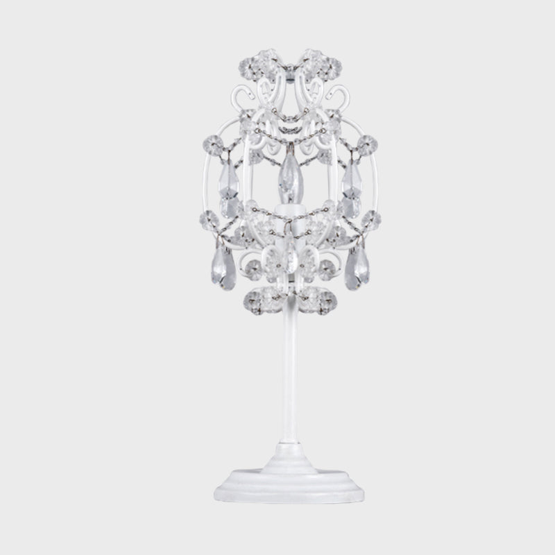 Askella - Retro Style Lantern Table Lamp Metal 1-Light Nightstand Lighting In White/Gold With Clear