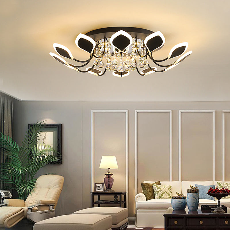 Leaf Acrylic Shade Sputnik Flush Mount Ceiling Light - Modern 8/10/12 Lights White/Black Bedroom