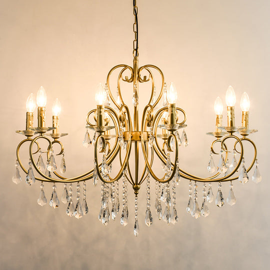 Modern Clear Crystal Gold Chandelier Lighting - Single Tier Suspension Pendant 8/10 Lights With
