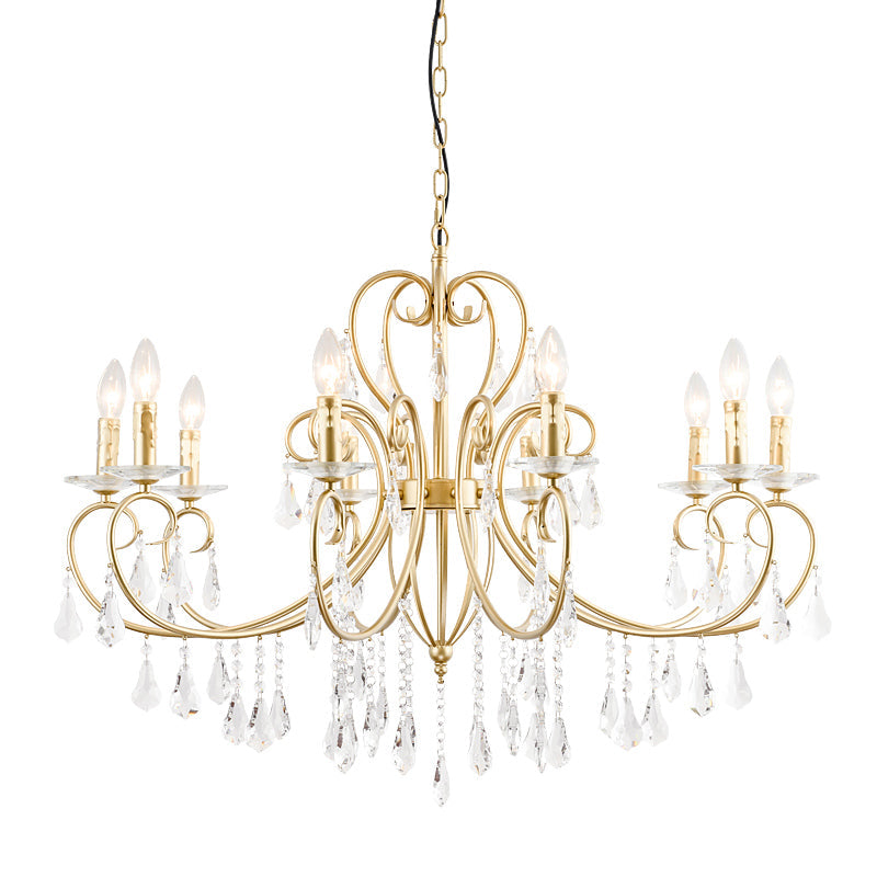 Modern Clear Crystal Gold Chandelier Lighting - Single Tier Suspension Pendant 8/10 Lights With
