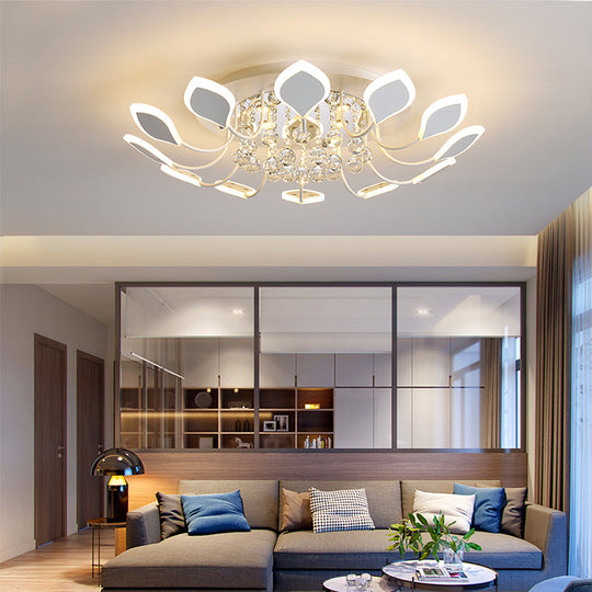 Leaf Acrylic Shade Sputnik Flush Mount Ceiling Light - Modern 8/10/12 Lights White/Black Bedroom