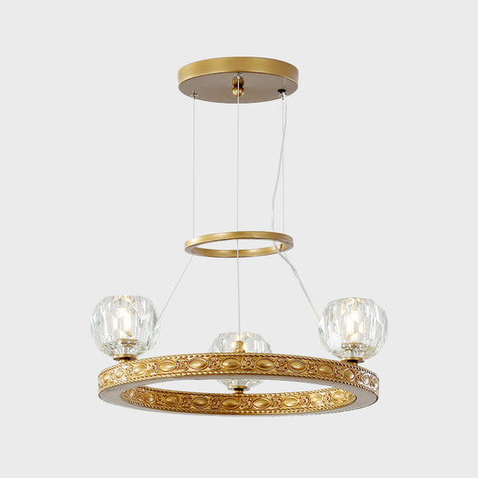 Modern Crystal Prisms 3-Head Gold Chandelier - Globe Parlor Suspended Lighting Fixture With Elegant