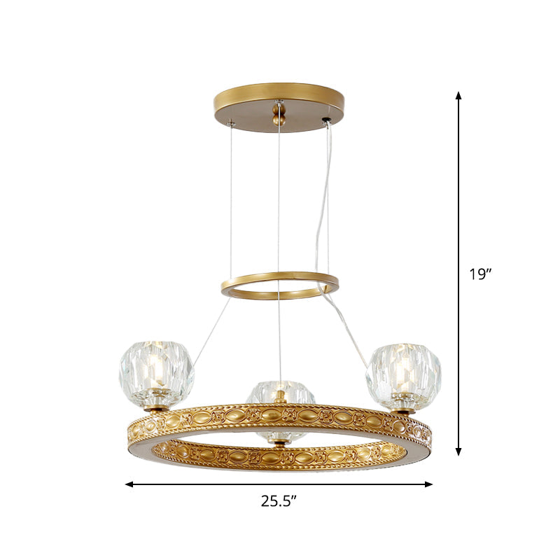 Modern Crystal Prisms 3-Head Gold Chandelier - Globe Parlor Suspended Lighting Fixture With Elegant