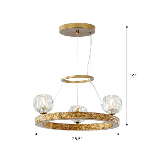 Modern Crystal Prisms 3-Head Gold Chandelier - Globe Parlor Suspended Lighting Fixture With Elegant