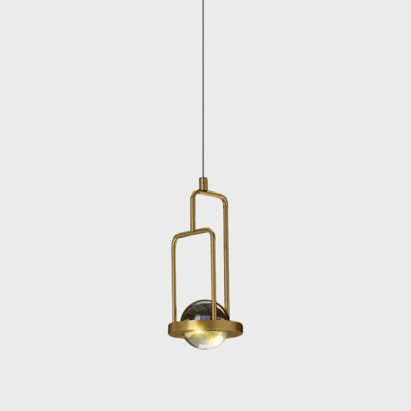 Minimalist Crystal Pendant Lamp With Gold Frame And Rectangle Design