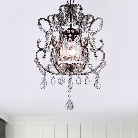 Crystal Suspension Light With Curvy Arm - Contemporary 1-Head Lantern Down Lighting In