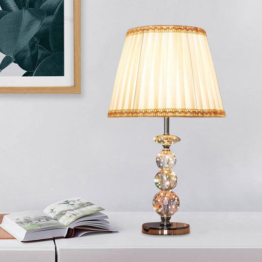 Modern Clear Crystal Reading Lamp - Single Bulb Beige/Coffee Night Table Lighting With Braided Trim