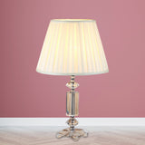 Traditional Blue/Cream Gray/Beige Tapered Pleated Shade Table Lamp With Crystal Base Beige
