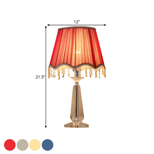 Solange - Scalloped Red/Blue/Green/Beige Shade Nightstand Lamp Traditional Fabric 1 Head Sleeping