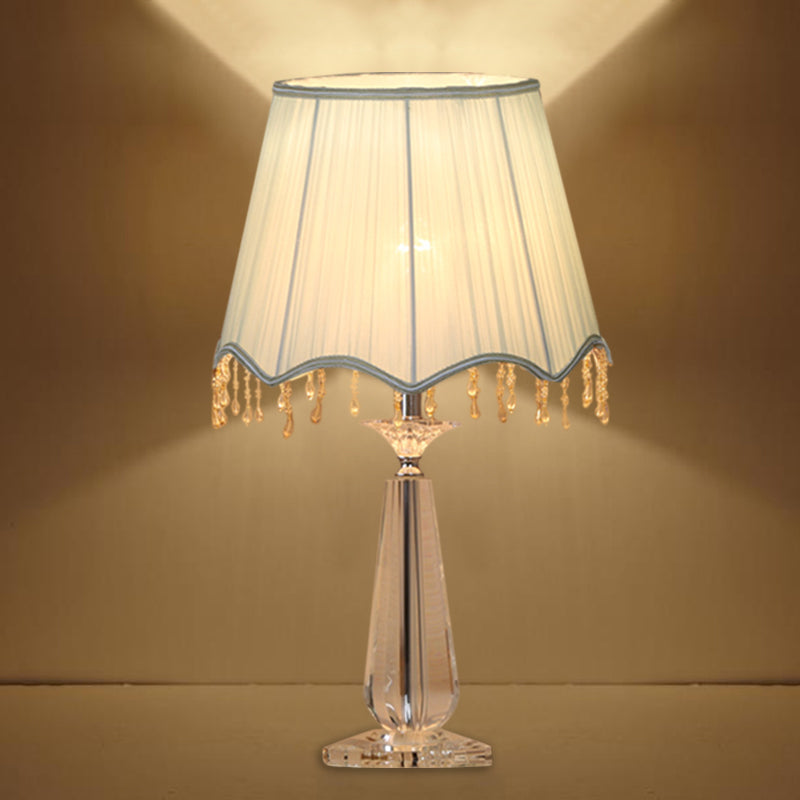 Solange - Scalloped Red/Blue/Green/Beige Shade Nightstand Lamp Traditional Fabric 1 Head Sleeping