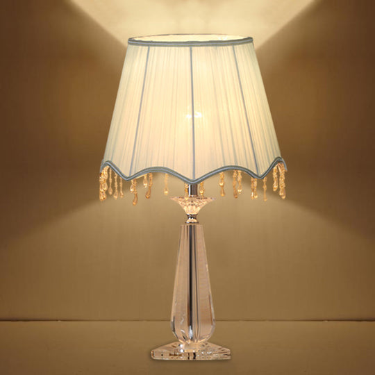 Solange - Scalloped Red/Blue/Green/Beige Shade Nightstand Lamp Traditional Fabric 1 Head Sleeping