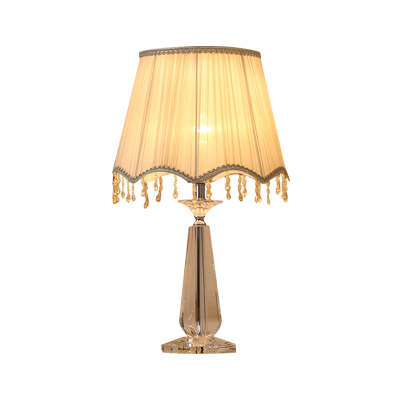 Solange - Scalloped Red/Blue/Green/Beige Shade Nightstand Lamp Traditional Fabric 1 Head Sleeping