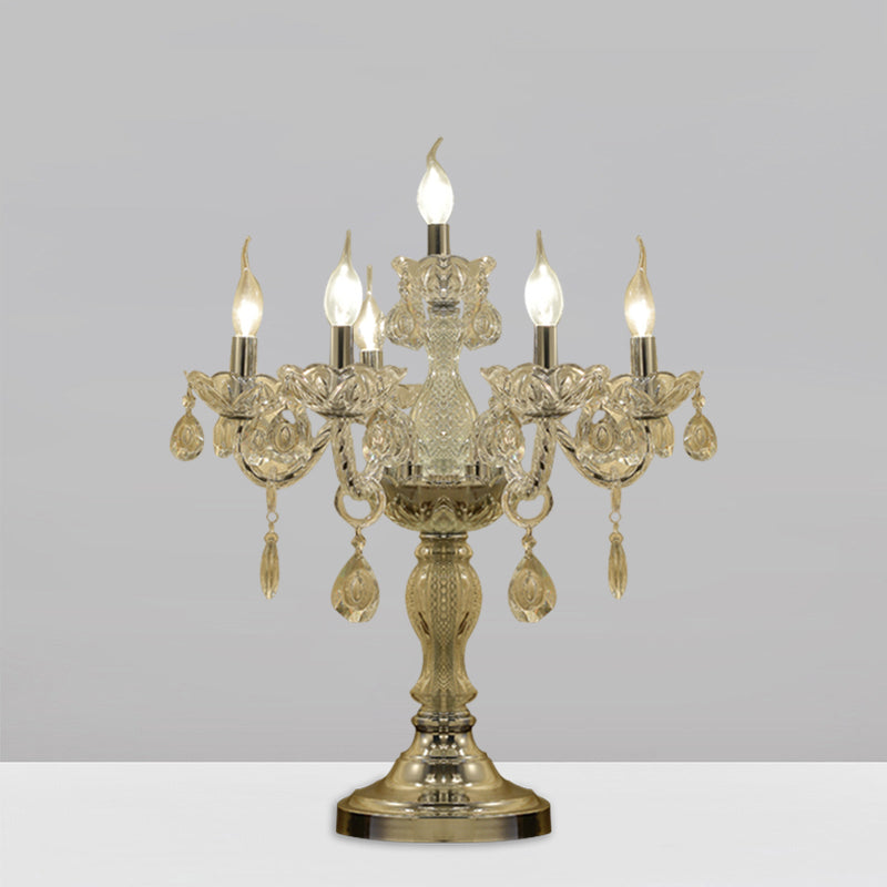 Rita - Elegant Candelabra Bedroom Table Light Traditional Clear Crystal 5/6/7 Heads Chrome Night