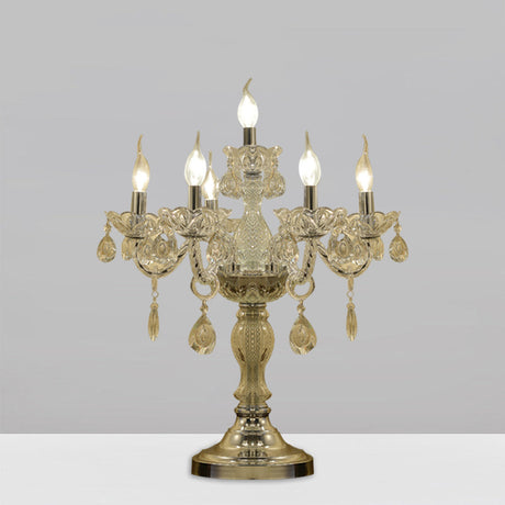 Traditional Clear Crystal Candelabra Table Lamp - 5/6/7 Heads Chrome Nightstand Light