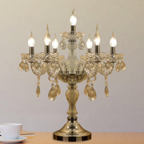 Traditional Clear Crystal Candelabra Table Lamp - 5/6/7 Heads Chrome Nightstand Light