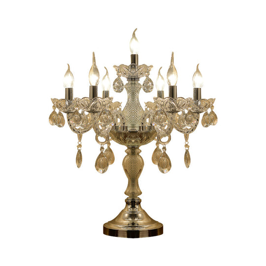 Rita - Elegant Candelabra Bedroom Table Light Traditional Clear Crystal 5/6/7 Heads Chrome Night