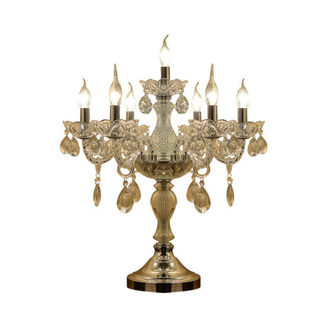 Traditional Clear Crystal Candelabra Table Lamp - 5/6/7 Heads Chrome Nightstand Light