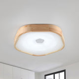 Acrylic Led Wood Pentagon Flush Ceiling Light - Simple Style Beige Bedroom Fixture Warm/White
