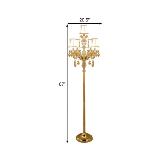 Traditional Clear Crystal Candlestick Floor Lamp With White Shade - Gold Standing Light
