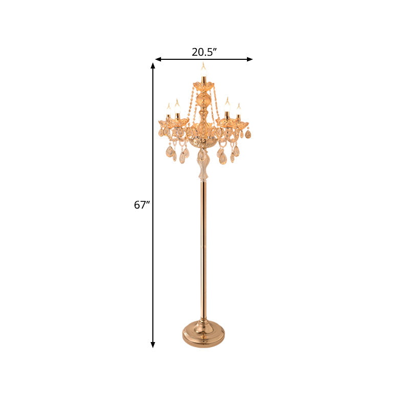 Traditional Clear Crystal Candlestick Floor Lamp With White Shade - Gold Standing Light
