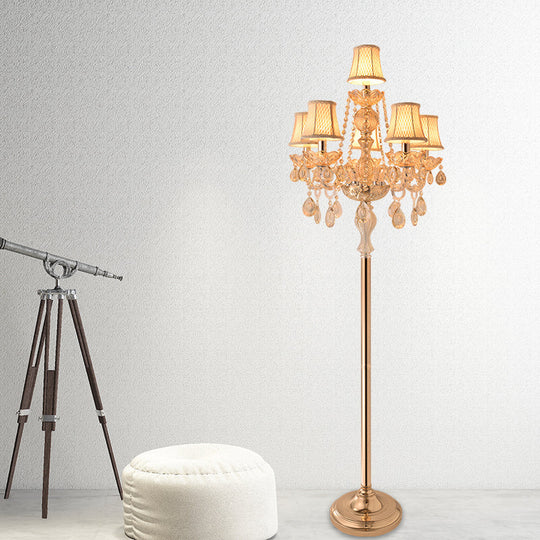 Traditional Clear Crystal Candlestick Floor Lamp With White Shade - Gold Standing Light