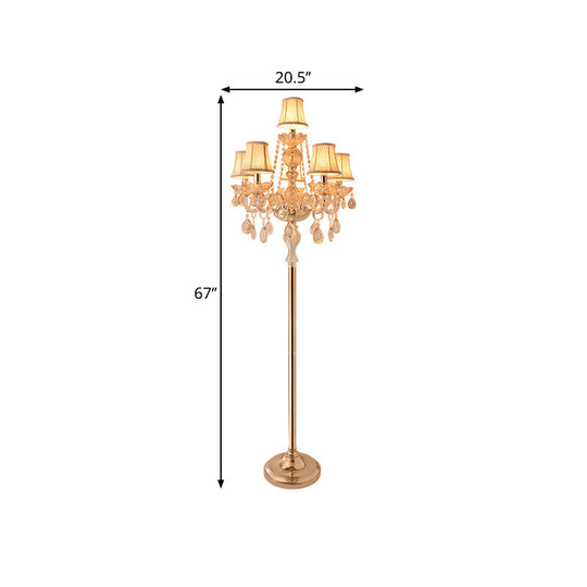 Traditional Clear Crystal Candlestick Floor Lamp With White Shade - Gold Standing Light