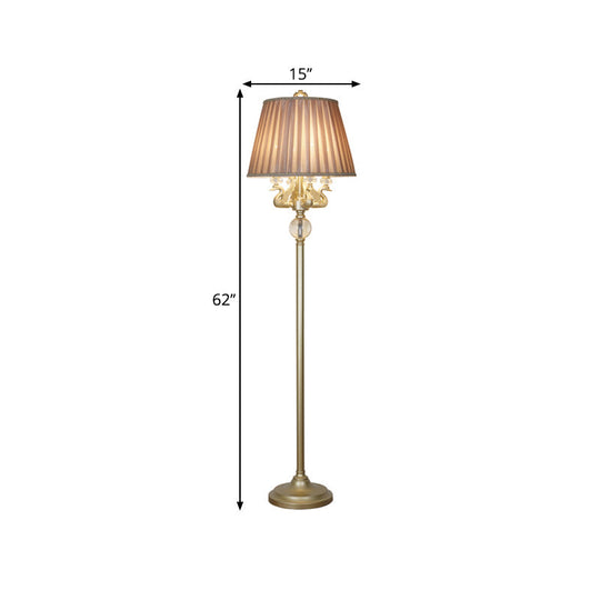 Traditional Bronze Metal Candle Floor Lamp With Swan Design And Pleated Fabric Shade - 4 Heads