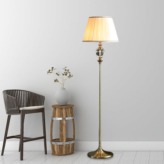 Crystal Stand-Up Lamp With Pleated/Tapered Shade: Traditional Living Room Reading Floor