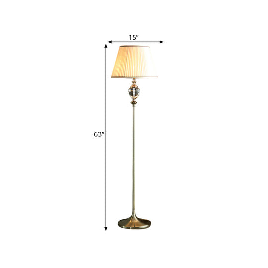 Crystal Stand-Up Lamp With Pleated/Tapered Shade: Traditional Living Room Reading Floor