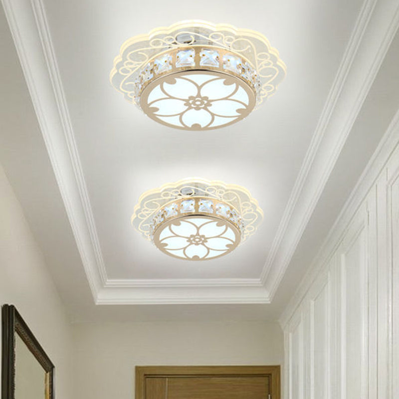 Modern Gold Finish Led Ceiling Lamp With Clear Crystal Cherry Blossom Design And Multi - Color