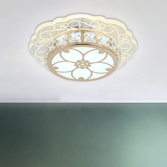 Modern Gold Finish Led Ceiling Lamp With Clear Crystal Cherry Blossom Design And Multi-Color