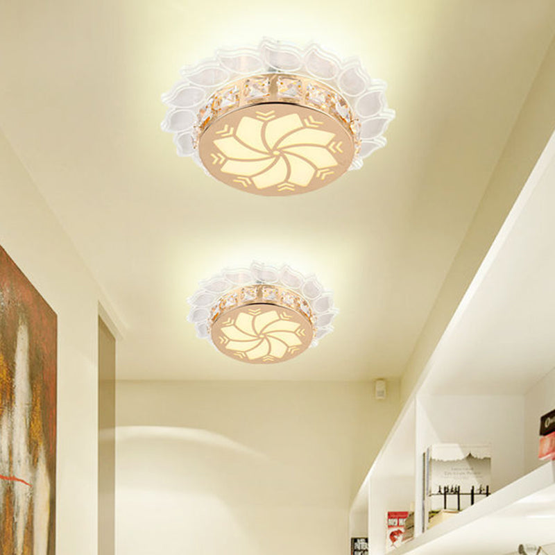 Modern Gold Finish Led Ceiling Lamp With Clear Crystal Cherry Blossom Design And Multi - Color