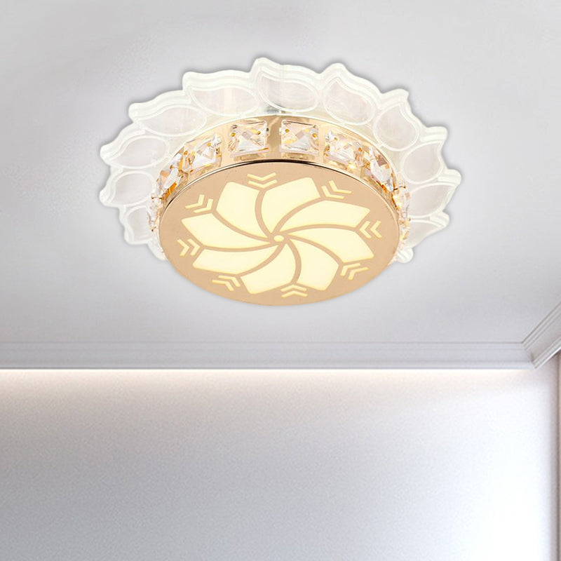 Modern Gold Finish Led Ceiling Lamp With Clear Crystal Cherry Blossom Design And Multi-Color