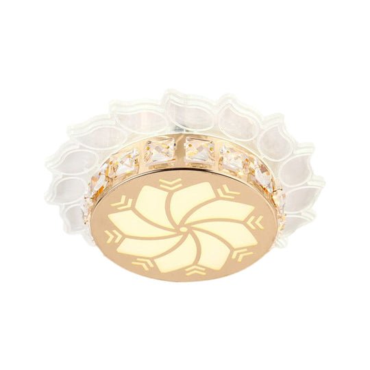 Modern Gold Finish Led Ceiling Lamp With Clear Crystal Cherry Blossom Design And Multi - Color