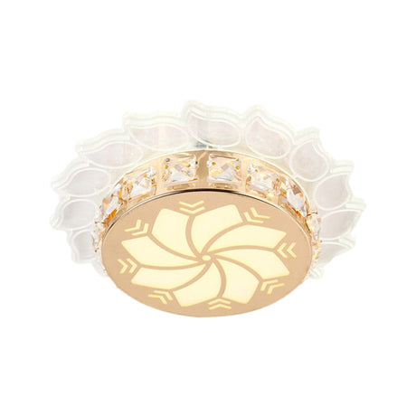 Modern Gold Finish Led Ceiling Lamp With Clear Crystal Cherry Blossom Design And Multi-Color