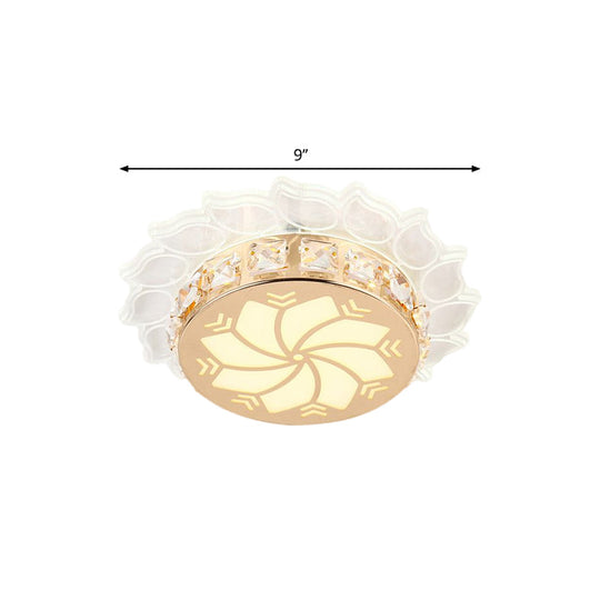 Modern Gold Finish Led Ceiling Lamp With Clear Crystal Cherry Blossom Design And Multi - Color