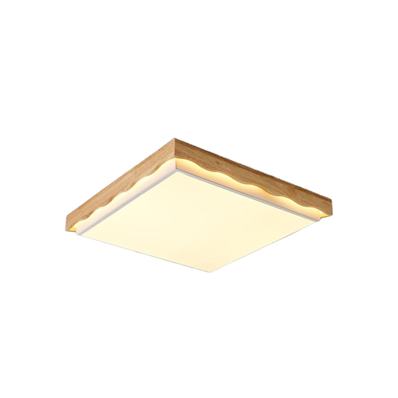 Minimalist Wood Beige Led Ceiling Light For Bedroom - Rectangular/Square Shapes In White/Warm With