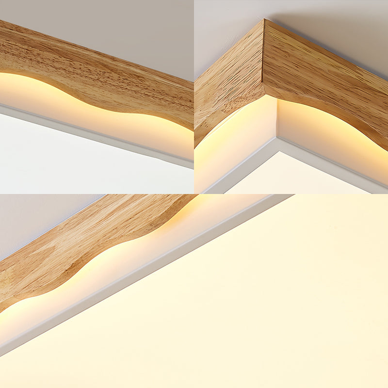 Minimalist Wood Beige Led Ceiling Light For Bedroom - Rectangular/Square Shapes In White/Warm With