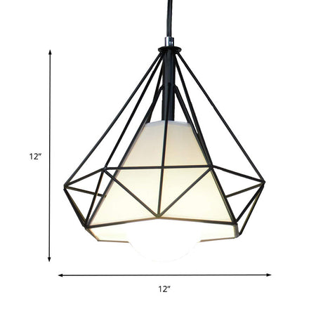 Black Diamond Cage Pendant Ceiling Light Farmhouse Metal Hanging Lamp With Fabric Shade 1 For Living