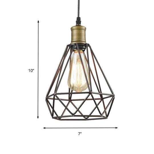 Vintage Diamond Caged Shade Pendant Light With Bronze Finish