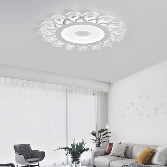 Contemporary Acrylic Circular Ceiling Light With Drop Pattern Led Flush Mount For Living Room White