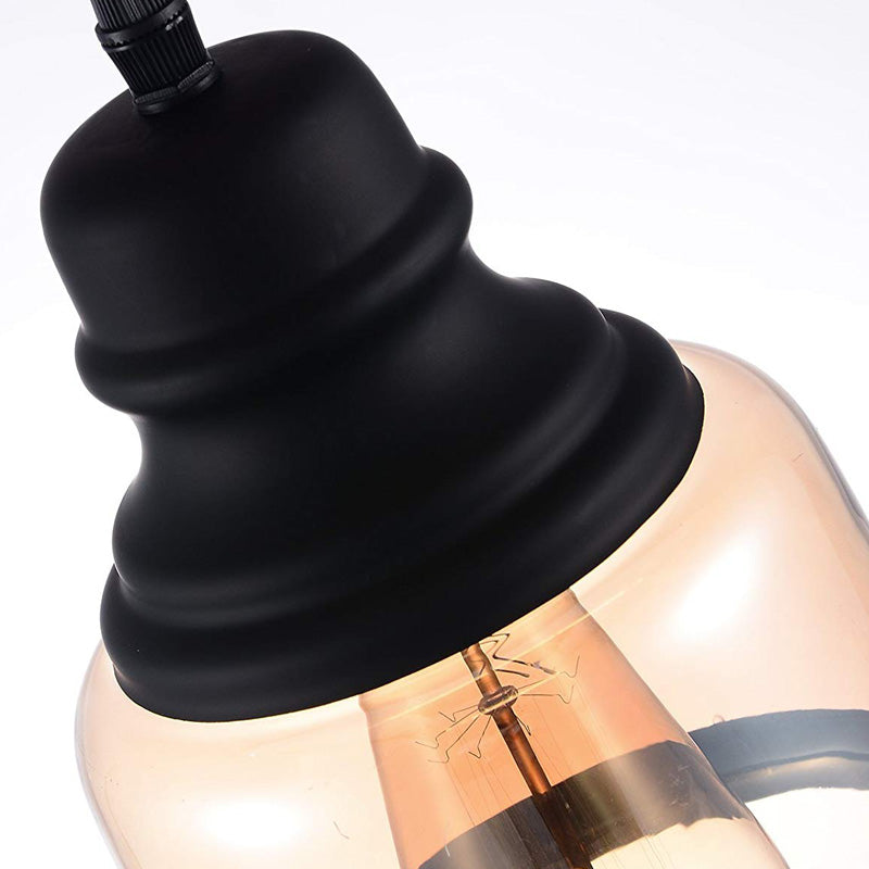 Black Industrial Cylinder Pendant Lighting - Clear Glass Hanging Light For Living Room