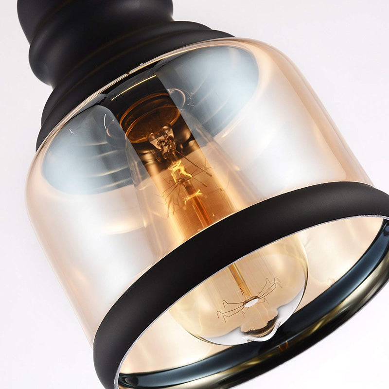 Black Industrial Cylinder Pendant Lighting - Clear Glass Hanging Light For Living Room