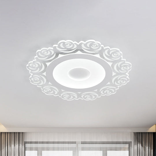 Modern Flower Pattern Led Ceiling Light In White - Circular Acrylic Flush Mount For Living Room